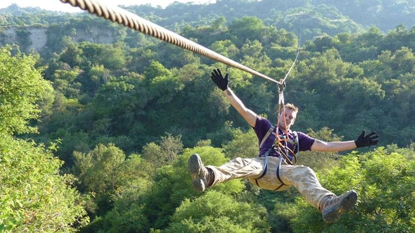 Single person doing Flying Fox in Rishikesh , A India Thrill Product