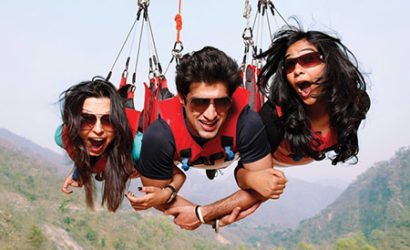 three people in a group doing Flying Fox , a activity by India Thrills