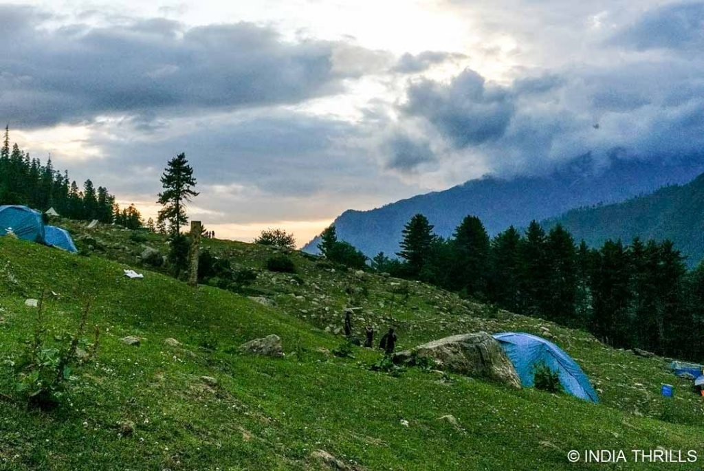 Scenic view of Kheerganga Valley during trek